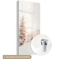 MuchoWow Glasschilderij 20x40 cm - Schilderij acrylglas - Boom - Sneeuw - Winter - Foto op glas - Schilderijen