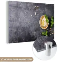 MuchoWow Glasschilderij 90x60 cm - Schilderij acrylglas - Dessert - Basilicum - Kruiden - Industrieel - Foto op glas - Schilderijen