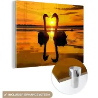 MuchoWow Glasschilderij - Acrylglas - Zwaan - Zonsondergang - Water - Vogel - Foto op glas - 160x120 cm - Glasschilderij vogels - Wanddecoratie - Glasschilderij natuur - Muurdecoratie