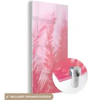 MuchoWow Glasschilderij 40x80 cm - Schilderij acrylglas - Planten - Bladeren - Roze - Foto op glas - Schilderijen