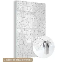 MuchoWow Glasschilderij - Wit - Steen - Gesteente - Natuursteen - 120x180 cm - Wanddecoratie - Kamerdecoratie