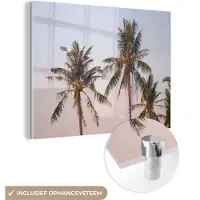 MuchoWow Glasschilderij 80x60 cm - Schilderij acrylglas - Palmbomen - Zomer - Pastel - Foto op glas - Schilderijen