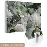 MuchoWow Glasschilderij 150x100 cm - Schilderij acrylglas - Luxe - Marmer - Groen - Foto op glas - Schilderijen