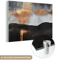 MuchoWow Glasschilderij 180x120 cm - Schilderij acrylglas - Abstract - Gold - Chic - Zwart - Grijs - Foto op glas - Muurdecoratie woonkamer - Wanddecoratie slaapkamer - Schilderijen