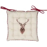 Clayre & Eef Stoelkussen Foam 40x40 cm Beige Rood Katoen Vierkant Hert Zitkussen Beige Zitkussen