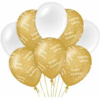 Paper Dreams Paperdreams Happy Birthday thema Ballonnen - 16x - goud/wit - Verjaardag feestartikelen