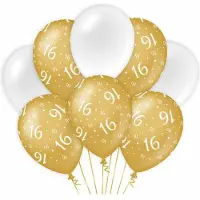 Paper Dreams Paperdreams 16 jaar leeftijd thema Ballonnen - 24x - goud/wit - Verjaardag feestartikelen