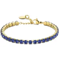 CO88 Collection Armband Dames - Tennis Armband - Ø4mm Zirkonia Stenen - Donkerblauw - 16+3cm - Staal - Zilverkleurig - 8CB-91223