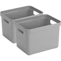 Sunware 2x stuks lichtgrijze opbergboxen/opbergmanden 18 liter kunststof - Opbergbox