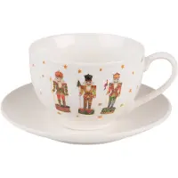 Clayre & Eef Kop en schotel 200 ml Beige Porselein Notenkrakers Servies Beige Servies