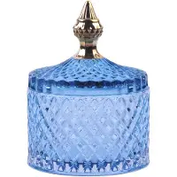 Clayre & Eef Glazen potje Ø 11x15 cm Blauw Glas Potje met deksel Blauw Potje met deksel