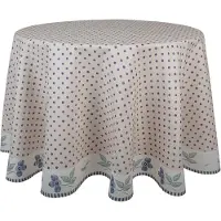 Clayre & Eef Tafelkleed Ø 170 cm Beige Blauw Katoen Rond Bosbessen Tafellaken Beige Tafellaken