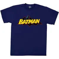 DC Comics Batman Heren Tshirt -S- Retro Logo Blauw