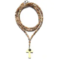 Heaven Eleven - Ibiza - dames ketting - Edelsteen zonnesteen 6mm - kruisje van natuursteen - 80cm