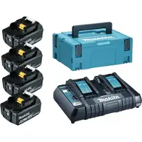 Makita Startset: 4x BL1860B / 18V LXT accu's + duolader (18 V, 6.0 Ah, origineel)