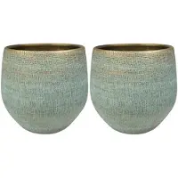 Ter Steege 2x stuks plantenpotten/bloempotten in een strakke Modern design look shiny blauw Dia 31 cm en Hoogte - Plantenpotten