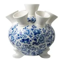 Heinen Delfts Blauw tulpenvaas op pootjes sierlijke bloem XL