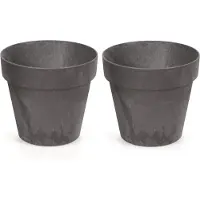 Prosperplast 2x Kunststof bloempotten betonlook 30 cm antraciet - Bloempotten/plantenpotten voor binnen en buiten