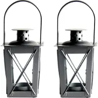 Fancy flames Tuin lantaarn/windlicht - Set van 4x stuks - ijzer - zilver - 7,5 x 7,5 x 11 cm - Tuinverlichting - Kaarsenhouders - Lantaarns