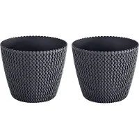 Prosperplast 6x Kunststof Splofy bloempotten 22 cm antraciet - Bloempotten/plantenpotten voor binnen en buiten