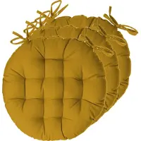 Atmosphera Tuinstoelkussens - 6x - okergeel - katoen - 38 x 38 x 6.5 cm - wicker zitkussen rond