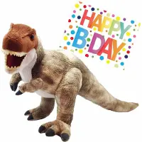 Wild republic Pluche knuffel Dino T-rex van 48 cm met A5-size Happy Birthday wenskaart - Knuffeldier