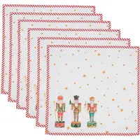Clayre & Eef Servetten Katoen Set van 6 40x40 cm Wit Rood Katoen Vierkant Notenkrakers Servet Stof Wit Servet Stof