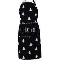 Clayre & Eef Keukenschort 70x85 cm Zwart Wit Katoen Kerstboom Ho Ho Ho ! BBQ Schort Zwart BBQ Schort