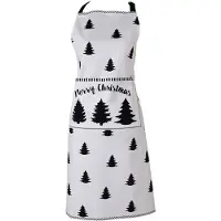 Clayre & Eef Keukenschort 70x85 cm Wit Zwart Katoen Kerstboom Merry Christmas BBQ Schort Wit BBQ Schort