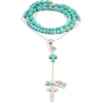 Heaven Eleven - dames - ketting - Turkoois - kralenketting - Rozenkrans - zilverkleurig kruisje - 8mm - 100cm