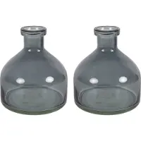 Countryfield Bloemenvaas Low Bottle - 2x - transparant donkergrijs - glas - D18 x H20 cm - Buikfles