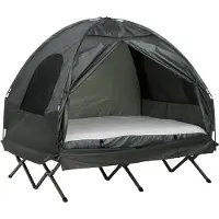 Outsunny Campingtent verhoogd campingbed koepeltent luchtmatras met pomp taft groen A20-087