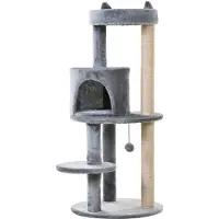 PawHut Paws Krabpaal 4 verdiepingen tellende klimboom met sisalzuilen luxe pluche grijs