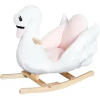 HOMCOM Schommelpaard Baby Schommeldier Zwaan vanaf 18 maanden | Pluche | Roze+Wit