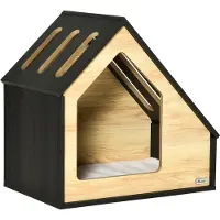 PawHut D02-120, houten dierenhuisje, geschikt voor katten, met kussen, ook geschikt voor kleine honden, tunnelvormig, afmetingen: 60 x 40 x 59,2 cm - A