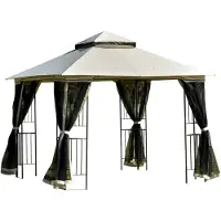 Outsunny tuinpaviljoen met dubbel dak, 3x3 meter, tuintent, feesttent, beige