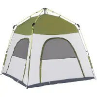 Outsunny Sunny Campingtent 4 persoons - met roosters - 190T PU 1000mm - Groen/Grijs - 240 x 240 x 195 cm