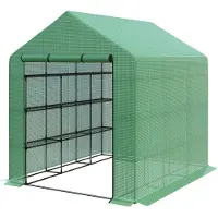 Outsunny Sunny Kas plant huis tomaat tentfolie tunnel tuin teelt groeien groenten bloemen winter overwinteren winter bescherming staven boog bogen deuren films stabiel rond transparant planten