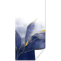 PosterMonkey Poster Marmer - Blauw - Marmerlook - Goud - Textuur - 75x150 cm