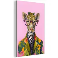 MuchoWow Wanddecoratie Metaal - Aluminium Schilderij Industrieel - Dieren - Giraffe - Bril - Bloemen - 100x150 cm - Dibond - Foto op aluminium - Industriële muurdecoratie - Voor de woonkamer/slaapkamer