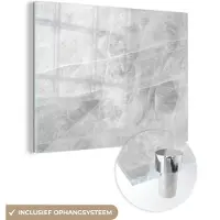 MuchoWow Glasschilderij 160x120 cm - Schilderij acrylglas - Marmer - Steen - Wit - Luxe - Marmerlook - Foto op glas - Schilderijen