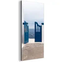 MuchoWow Wanddecoratie Metaal - Aluminium Schilderij Industrieel - Deur - Blauw - Wit - Architectuur - 20x40 cm - Dibond - Foto op aluminium - Industriële muurdecoratie - Voor de woonkamer/slaapkamer