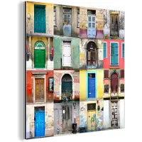 MuchoWow Wanddecoratie Metaal - Aluminium Schilderij Industrieel - Deuren - Regenboog - Architectuur - Collage - 50x50 cm - Dibond - Foto op aluminium - Industriële muurdecoratie - Voor de woonkamer/slaapkamer