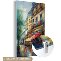 MuchoWow Glasschilderij 100x150 cm - Schilderij acrylglas - Straat - Olieverf - Kleurrijk - Stad - Foto op glas - Muurdecoratie woonkamer - Wanddecoratie slaapkamer - Schilderijen