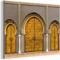 MuchoWow Wanddecoratie Metaal - Aluminium Schilderij Industrieel - Deuren - Architectuur - Goud - Patronen - 40x30 cm - Dibond - Foto op aluminium - Industriële muurdecoratie - Voor de woonkamer/slaapkamer