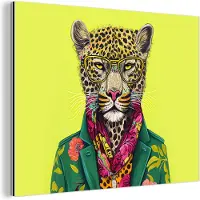 MuchoWow Wanddecoratie Metaal - Aluminium Schilderij Industrieel - Panter - Dier - Bril - Kleuren - 80x60 cm - Dibond - Foto op aluminium - Industriële muurdecoratie - Voor de woonkamer/slaapkamer