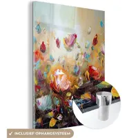 MuchoWow Glasschilderij 120x160 cm - Schilderij acrylglas - Bloemen - Kunst - Natuur - Olieverf - Foto op glas - Muurdecoratie woonkamer - Wanddecoratie slaapkamer - Schilderijen