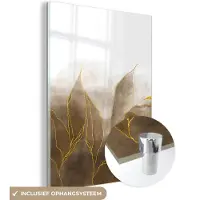 MuchoWow Glasschilderij 90x120 cm - Schilderij acrylglas - Marmer - Goud - Bruin - Textuur - Marmerlook - Foto op glas - Schilderijen