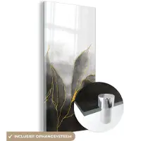 MuchoWow Glasschilderij 40x80 cm - Schilderij acrylglas - Marmer - Zwart - Goud - Luxe - Marmerlook - Foto op glas - Schilderijen