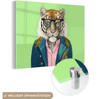 MuchoWow Glasschilderij 160x120 cm - Schilderij acrylglas - Bloemen - Bril - Tijger - Dieren - Safari - Foto op glas - Schilderijen
